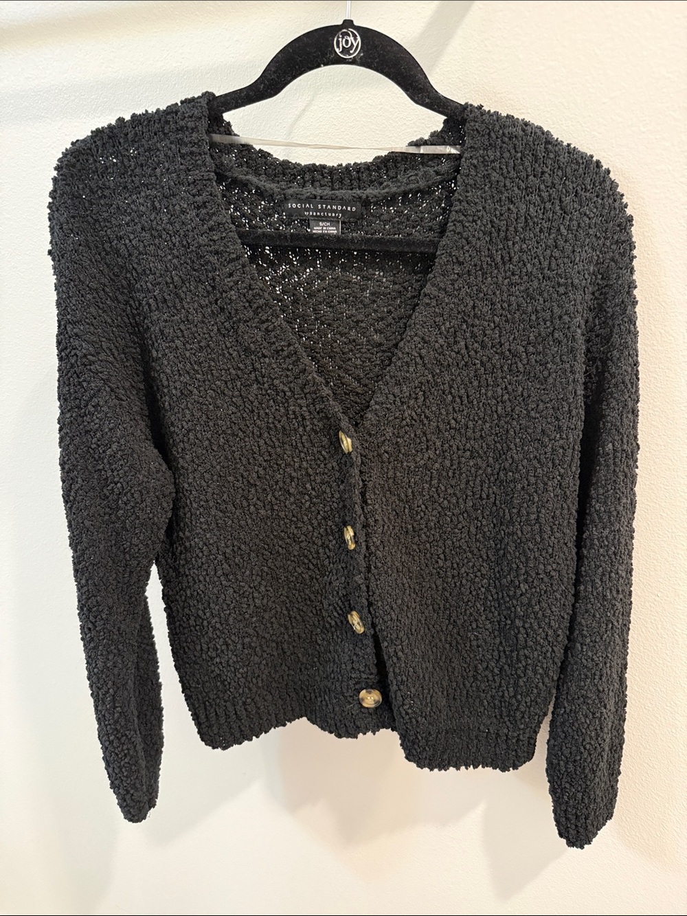 Social Standard Black Plush Open-Front Cardigan Sweater